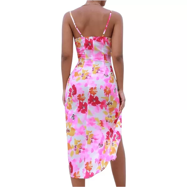 Floerns Women's Summer Split Thigh Spaghetti Strap Cami Midi Floral Dress