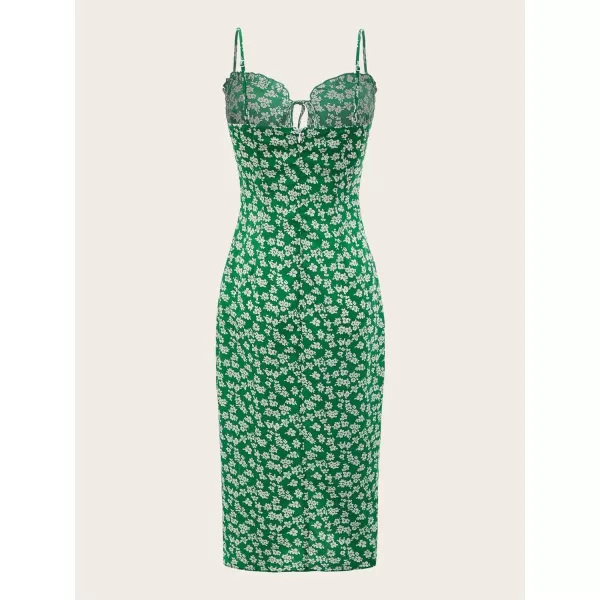 Floerns Women's Summer Split Thigh Spaghetti Strap Cami Midi Floral Dress