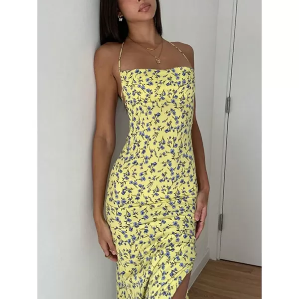Floerns Women's Summer Split Thigh Spaghetti Strap Cami Midi Floral Dress