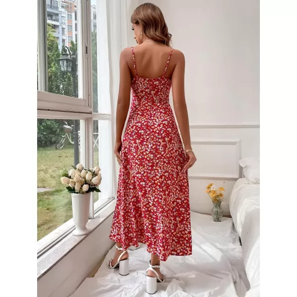 Floerns Women's Summer Split Thigh Spaghetti Strap Cami Midi Floral Dress