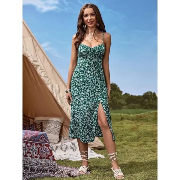Floerns Women's Summer Split Thigh Spaghetti Strap Cami Midi Floral Dress