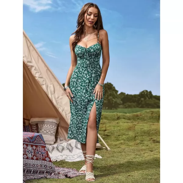 Floerns Women's Summer Split Thigh Spaghetti Strap Cami Midi Floral Dress