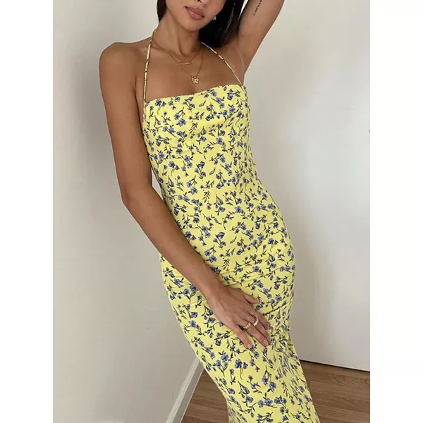 Floerns Women's Summer Split Thigh Spaghetti Strap Cami Midi Floral Dress