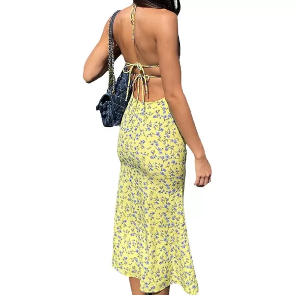 Floerns Women's Summer Split Thigh Spaghetti Strap Cami Midi Floral Dress