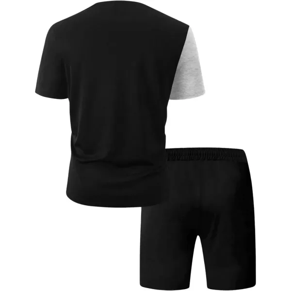 Floerns Men's Graphic Print T Shirt Drawstring Waist Shorts Set 2 Piece Outfit