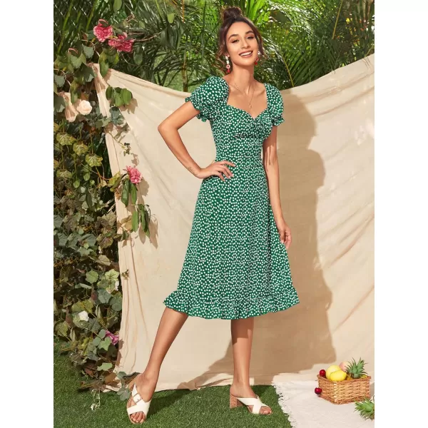 Floerns Women's Ditsy Floral Sweetheart Puff Sleeve A Line Midi Dress