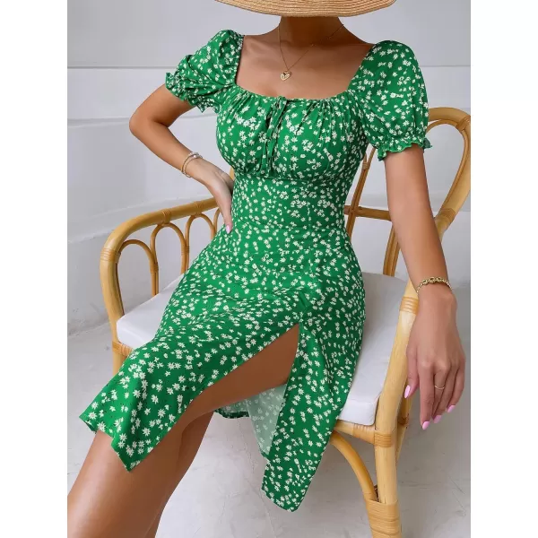 Floerns Women's Ditsy Floral Sweetheart Puff Sleeve A Line Midi Dress