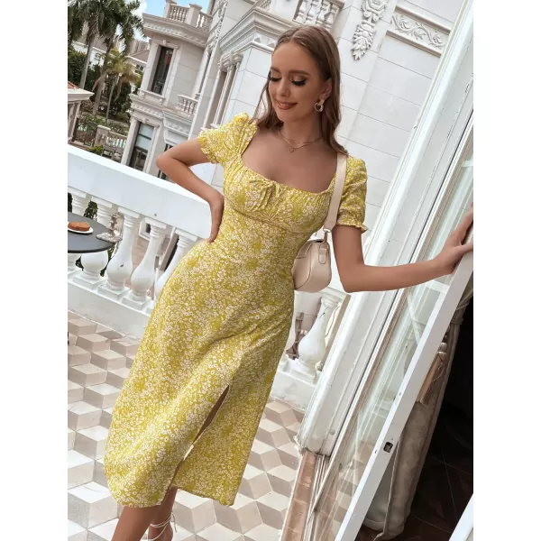 Floerns Women's Ditsy Floral Sweetheart Puff Sleeve A Line Midi Dress
