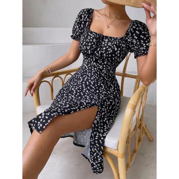Floerns Women's Ditsy Floral Sweetheart Puff Sleeve A Line Midi Dress