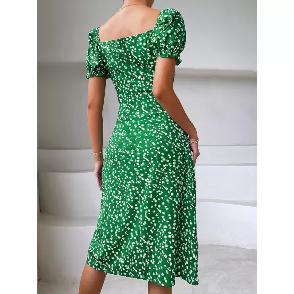 Floerns Women's Ditsy Floral Sweetheart Puff Sleeve A Line Midi Dress