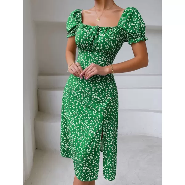 Floerns Women's Ditsy Floral Sweetheart Puff Sleeve A Line Midi Dress