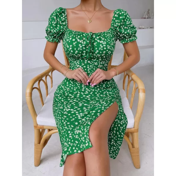 Floerns Women's Ditsy Floral Sweetheart Puff Sleeve A Line Midi Dress