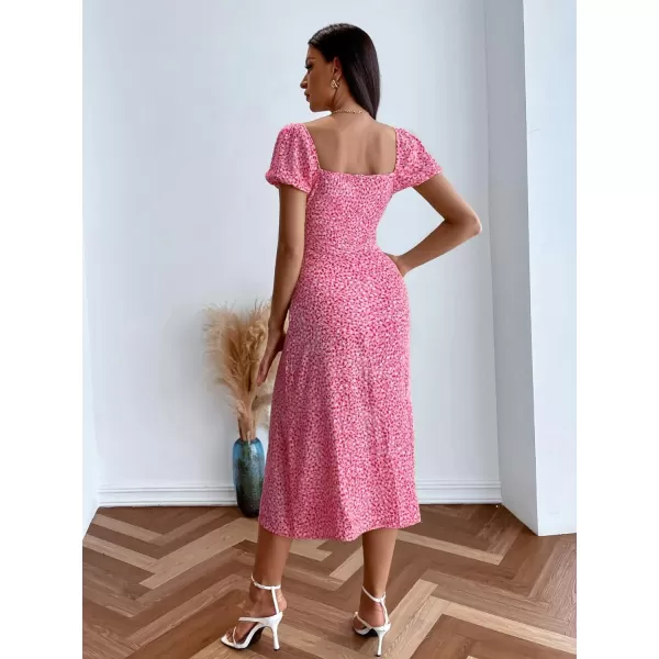 Floerns Women's Ditsy Floral Sweetheart Puff Sleeve A Line Midi Dress