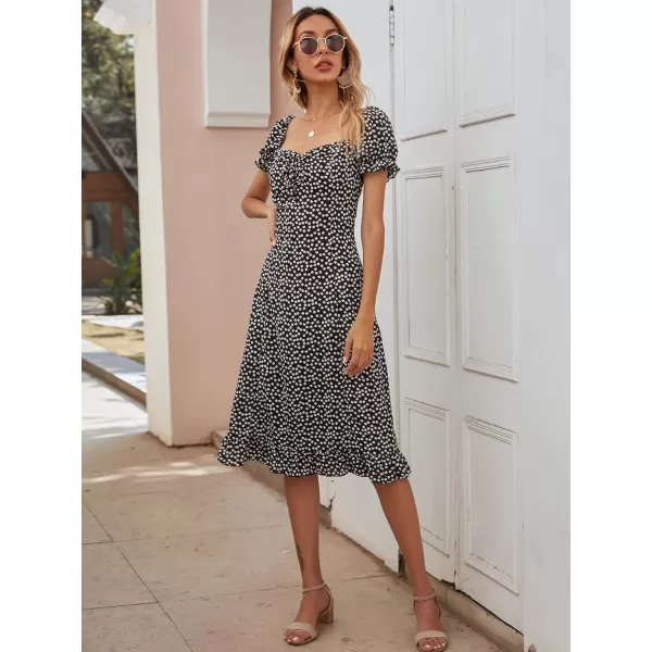Floerns Women's Ditsy Floral Sweetheart Puff Sleeve A Line Midi Dress