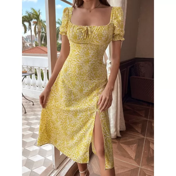 Floerns Women's Ditsy Floral Sweetheart Puff Sleeve A Line Midi Dress