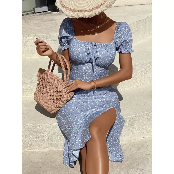 Floerns Women's Ditsy Floral Sweetheart Puff Sleeve A Line Midi Dress