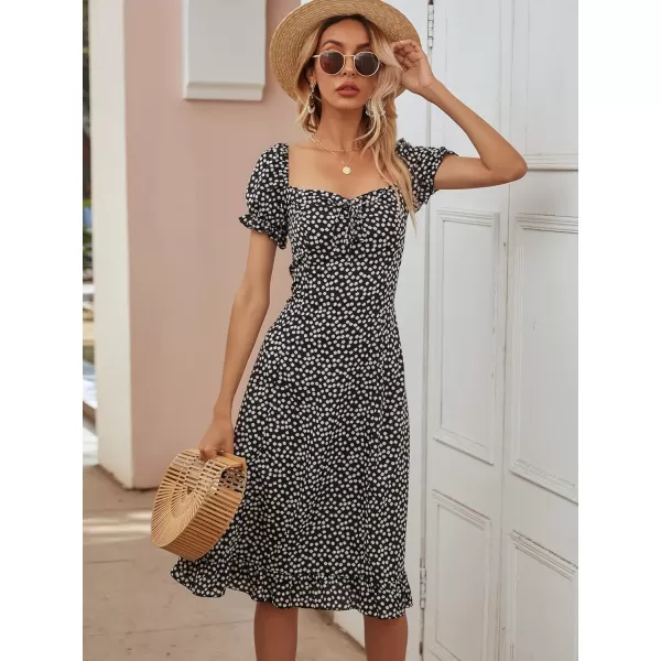 Floerns Women's Ditsy Floral Sweetheart Puff Sleeve A Line Midi Dress