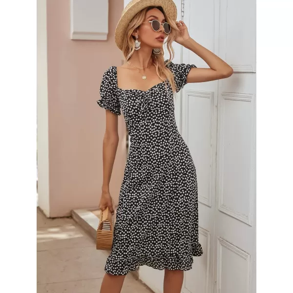 Floerns Women's Ditsy Floral Sweetheart Puff Sleeve A Line Midi Dress