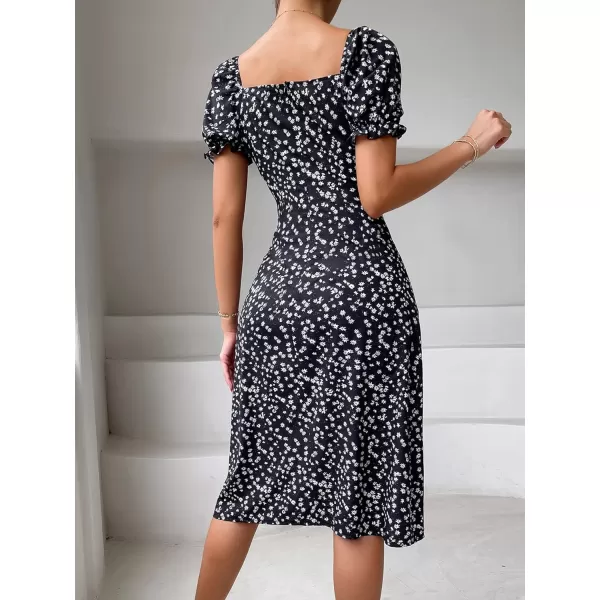 Floerns Women's Ditsy Floral Sweetheart Puff Sleeve A Line Midi Dress