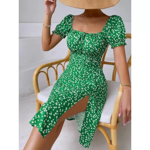 Floerns Women's Ditsy Floral Sweetheart Puff Sleeve A Line Midi Dress