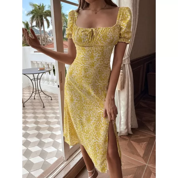Floerns Women's Ditsy Floral Sweetheart Puff Sleeve A Line Midi Dress