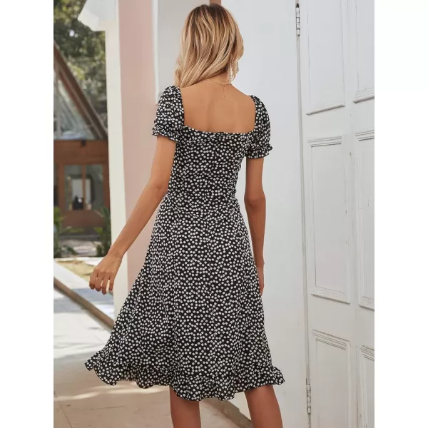 Floerns Women's Ditsy Floral Sweetheart Puff Sleeve A Line Midi Dress