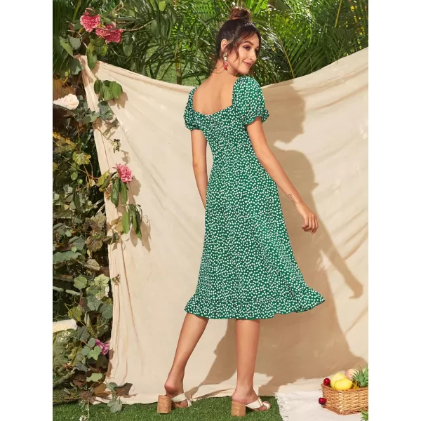 Floerns Women's Ditsy Floral Sweetheart Puff Sleeve A Line Midi Dress