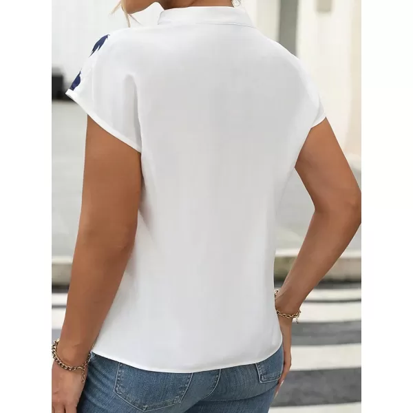 Floerns Women's Striped Notched V Neck Ruffle Cap Sleeve Blouse Tops