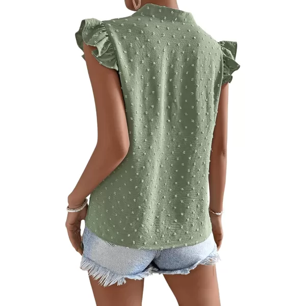 Floerns Women's Striped Notched V Neck Ruffle Cap Sleeve Blouse Tops