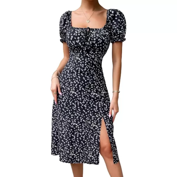 Floerns Women's Ditsy Floral Sweetheart Puff Sleeve A Line Midi Dress