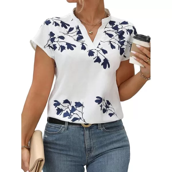 Floerns Women's Striped Notched V Neck Ruffle Cap Sleeve Blouse Tops