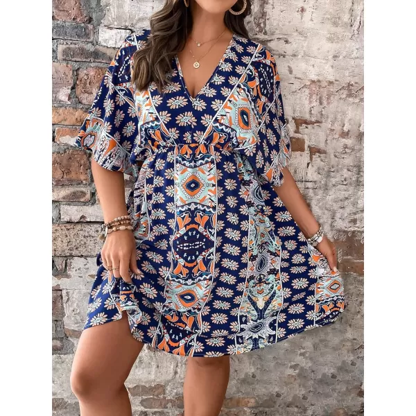 Floerns Women's Plus Size Wrap V Neck Short Sleeve Ruffle Hem A Line Short Dress