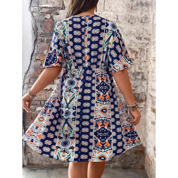 Floerns Women's Plus Size Wrap V Neck Short Sleeve Ruffle Hem A Line Short Dress