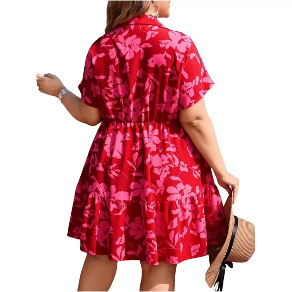 Floerns Women's Plus Size Wrap V Neck Short Sleeve Ruffle Hem A Line Short Dress