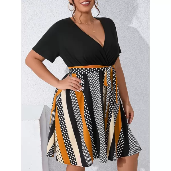 Floerns Women's Plus Size Wrap V Neck Short Sleeve Ruffle Hem A Line Short Dress