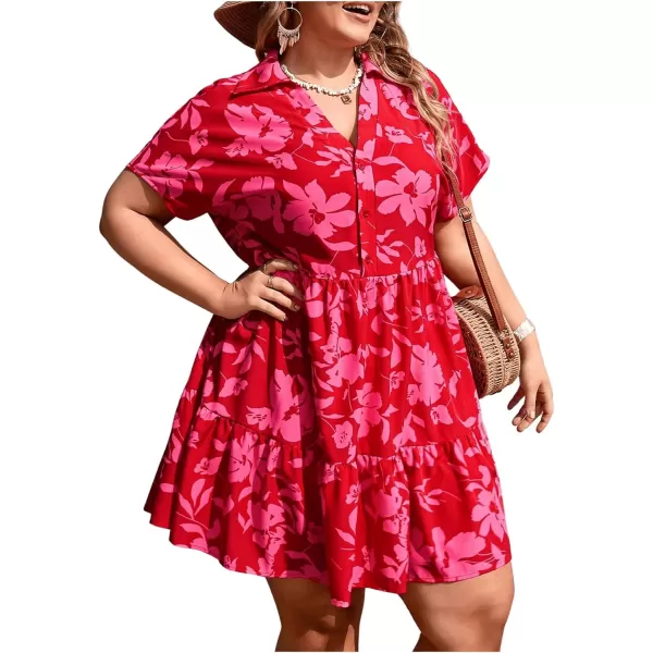 Floerns Women's Plus Size Wrap V Neck Short Sleeve Ruffle Hem A Line Short Dress