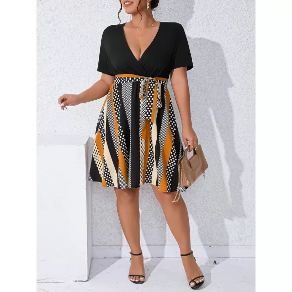 Floerns Women's Plus Size Wrap V Neck Short Sleeve Ruffle Hem A Line Short Dress