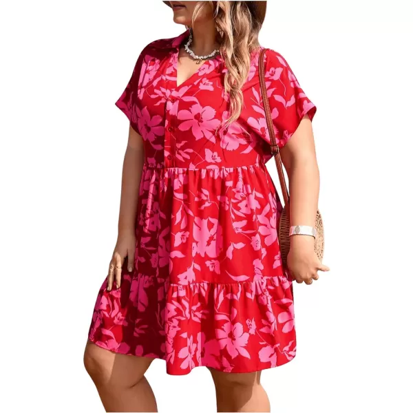 Floerns Women's Plus Size Wrap V Neck Short Sleeve Ruffle Hem A Line Short Dress