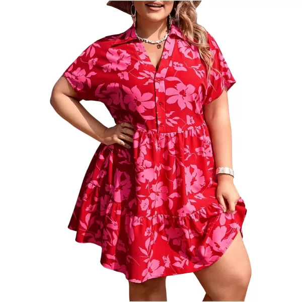 Floerns Women's Plus Size Wrap V Neck Short Sleeve Ruffle Hem A Line Short Dress