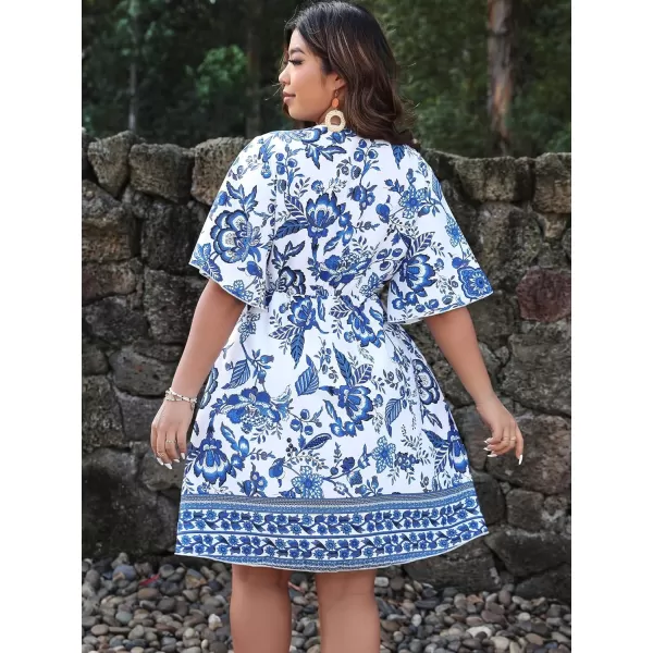 Floerns Women's Plus Size Wrap V Neck Short Sleeve Ruffle Hem A Line Short Dress