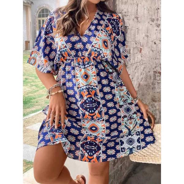 Floerns Women's Plus Size Wrap V Neck Short Sleeve Ruffle Hem A Line Short Dress