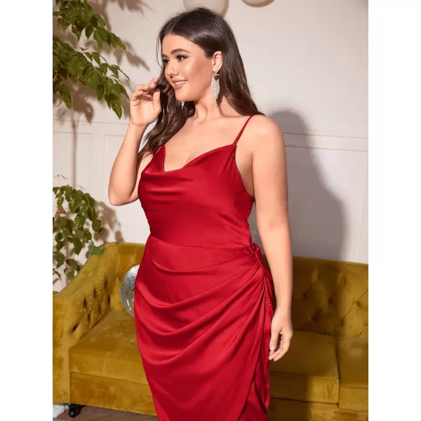 Floerns Women's Plus Size Satin Spaghetti Strap Cowl Neck Wrap Party Cami Dress
