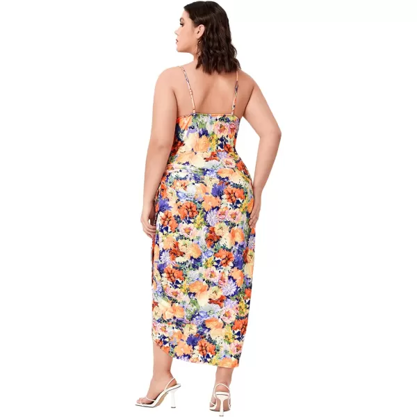 Floerns Women's Plus Size Satin Spaghetti Strap Cowl Neck Wrap Party Cami Dress