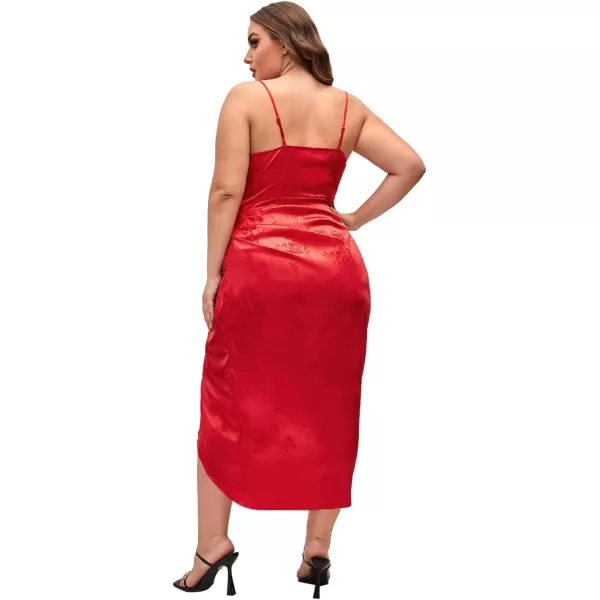 Floerns Women's Plus Size Satin Spaghetti Strap Cowl Neck Wrap Party Cami Dress