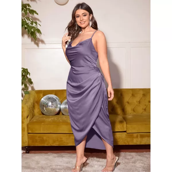 Floerns Women's Plus Size Satin Spaghetti Strap Cowl Neck Wrap Party Cami Dress