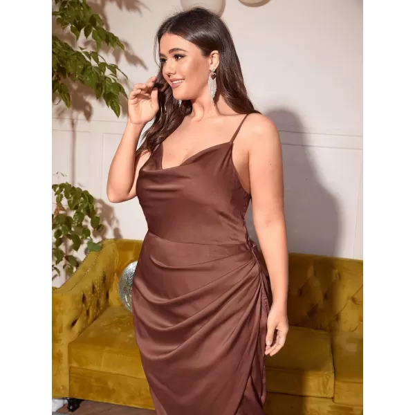 Floerns Women's Plus Size Satin Spaghetti Strap Cowl Neck Wrap Party Cami Dress