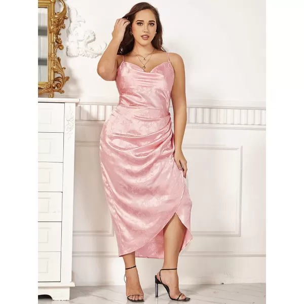 Floerns Women's Plus Size Satin Spaghetti Strap Cowl Neck Wrap Party Cami Dress