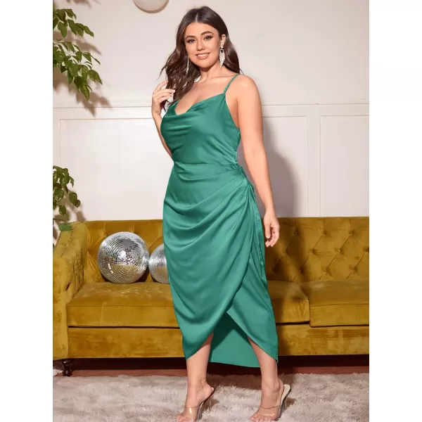Floerns Women's Plus Size Satin Spaghetti Strap Cowl Neck Wrap Party Cami Dress