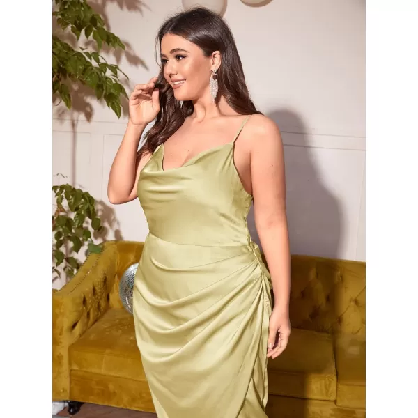 Floerns Women's Plus Size Satin Spaghetti Strap Cowl Neck Wrap Party Cami Dress