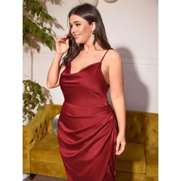 Floerns Women's Plus Size Satin Spaghetti Strap Cowl Neck Wrap Party Cami Dress